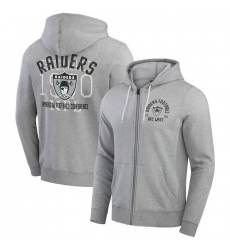 Men Las Vegas Raiders Heather Gray Vintage Stripe Full Zip Hoodie