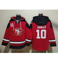 Men San Francisco 49ers 10 Mac Jones Red Black Ageless Must Have Lace Up Pullover Hoodie Men San Francisco 49ers 10 Mac Jones Red Black Ageless Must Have Lace Up Pullover Hoodie