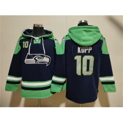 Men Seattle Seahawks 10 Cooper Kupp Navy Green Ageless Must Have Lace Up Pullover Hoodie