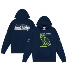 Men Seattle Seahawks Navy OVO Scarlet Icon Team Pullover Hoodie