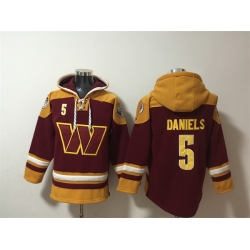 Men Washington Commanders 5 Jayden Daniels Burgundy Ageless Must Have Lace Up Pullover Hoodie