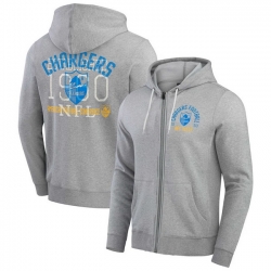 Men Los Angeles Chargers Heather Gray Vintage Stripe Full Zip Hoodie