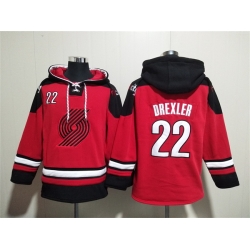 Men Portland Trail Blazers 22 Clyde Drexler Red Lace Up Pullover Hoodie