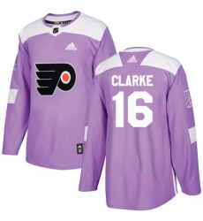 Mens Adidas Philadelphia Flyers 16 Bobby Clarke Authentic Purple Fights Cancer Practice NHL Jersey 