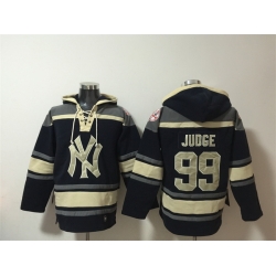 Men New York Yankees 99 Aaron Judge Navy Ageless Must Have Lace Up Pullover Hoodie
