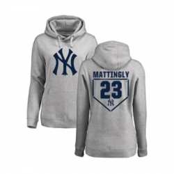 MLB Women Nike New York Yankees 23 Don Mattingly Gray RBI Pullover Hoodie