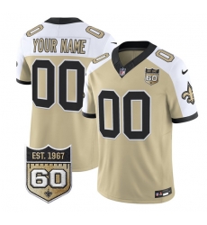 Men New Orleans Saints Active Player Custom Gold Alternate F U S E  60th Anniversary Patch Vapor Limited Stitched Football Jersey