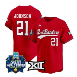 Men Texas Tech Red Raiders  21 Alana Johnson Red 2025 World Series Stitched Jersey