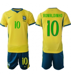 Men Brazil 2026 FIFA World Cup Yellow Home Soccer Jersey RONALDINHO #10 Green