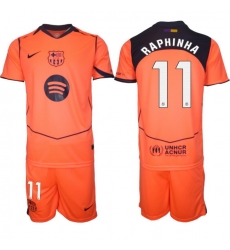 Men FC Barcelona 2026 Soccer Jerseys Orange #11 RAPHINHA