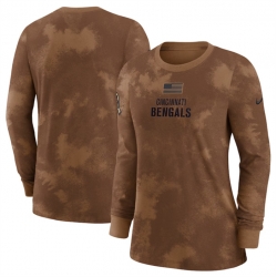 Women Cincinnati Bengals Brown 2023 Salute To Service Long Sleeve T Shirt Run Small