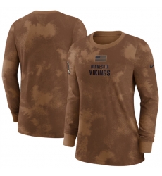 Women Minnesota Vikings Brown 2023 Salute To Service Long Sleeve T Shirt Run Small