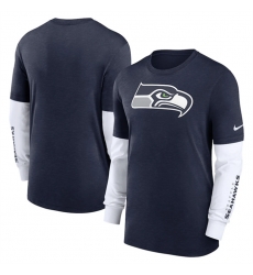 Men Seattle Seahawks Heather Navy Slub Fashion Long Sleeve T Shirt