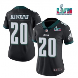 Women Philadelphia Eagles 20 Brian Dawkins Black Super Bowl LVII PatchVapor Untouchable Limited Stitched Football Jersey