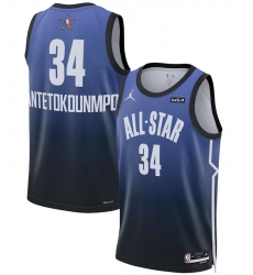 Men 2023 All Star 34 Giannis Antetokounmpo Blue Game Swingman Stitched Basketball Jersey