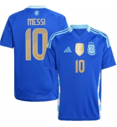 Men Argentina #10 Lion Messi Gold Blue 2024 Soccer Jersey