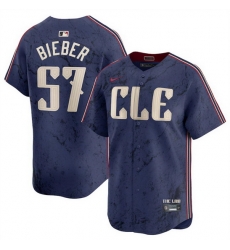 Men Cleveland Guardians 57 Shane Bieber Navy 2024 City Connect Limited Stitched Baseball Jersey