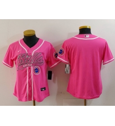 Women Buffalo Bills Pink Team Big Logo With Patch Cool Base Stitched Baseball Jersey 2