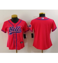 Women Buffalo Bills Red Team Big Logo With Patch Cool Base Stitched Baseball Jersey 8