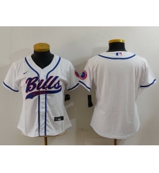 Women Buffalo Bills White Team Big Logo With Patch Cool Base Stitched Baseball Jersey 2