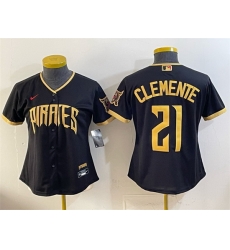 Women Pittsburgh Pirates 21 Roberto Clemente Black 2026 City Connect Stadium Stitched Baseball Jersey Women Pittsburgh Pirates 21 Roberto Clemente Black 2026 City Connect Stadium Stitched Baseball Jersey