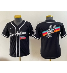 Youth San Antonio Spurs Team Big Logo Black Stitched Baseball Jersey Youth San Antonio Spurs Team Big Logo Black Stitched Baseball Jersey