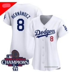 Women Nike Los Angeles Dodgers Enrique Hernandez #8 White Flex Base 2024 World Series Champions Stitched MLB Jersey