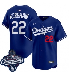 Men Los Angeles Dodgers 22 Clayton Kershaw Cool Base 2025 World Champions Stitched Baseball Jersey Blue Men Los Angeles Dodgers 22 Clayton Kershaw Cool Base 2025 World Champions Stitched Baseball Jersey Blue