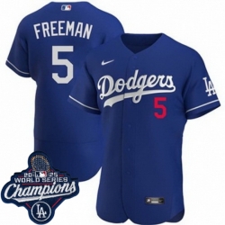 Men Los Angeles Dodgers 5 Freddie Freeman Cool Base 2025 World Champions Stitched Baseball Jersey Blue