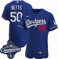 Men Los Angeles Dodgers 50 Mookie Betts Cool Base 2025 World Champions Stitched Baseball Jersey Blue