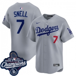 Men Los Angeles Dodgers 7 Blake Snell Cool Base 2025 World Champions Stitched Baseball Jersey Gray