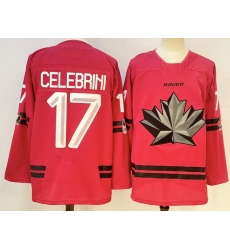 Men Canada Hockey #17 Macklin Celebrini Red Stitched Jersey