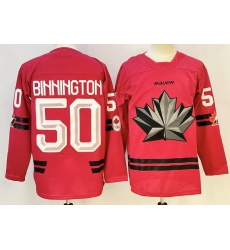 Men Canada Hockey #50 Jordan Binnington Red Stitched Jersey