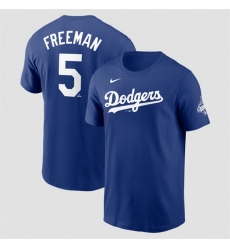 Men Los Angeles Dodgers 5 Freddie Freeman Royal 2025 World Series Champions Name  26 Number T Shirt