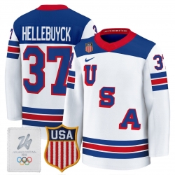 Men USA  37 Connor Hellebuyck Home White 2026 Olympic Hockey Jersey