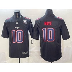 Men New England Patriots 10 Drake Maye Black Fashion With 6x Super Bowl Champions Patch Vapor Untouchable Limited Stitched Football Jersey