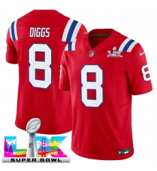 Men New England Patriots 8 Stefon Diggs Red 2025 F U S E Super Bowl LX Patch Vapor Limited Stitched Football Jersey Men New England Patriots 8 Stefon Diggs Red 2025 F U S E Super Bowl LX Patch Vapor Limited Stitched Football Jersey
