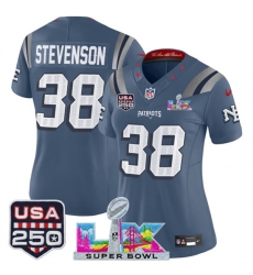Women New England Patriots 38 Rhamondre Stevenson Storm Blue 2025 F U S E Super Bowl LX USA 250 Patch Rivalries Vapor Limited Football Stitched Jersey Women New England Patriots 38 Rhamondre Stevenson Storm Blue 2025 F U S E Super Bowl LX USA 250 Patch Rivalries Vapor Limited Football Stitched Jersey