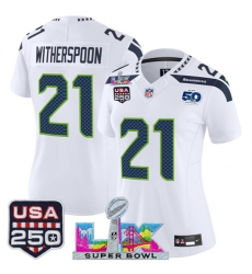Women Seattle Seahawks 21 Devon Witherspoon White 2025 F U S E Super Bowl LX Patch And 50th Season 26 USA 250 27 Patch Vapor Limited Football Stitched Je Women Seattle Seahawks 21 Devon Witherspoon White 2025 F U S E Super Bowl LX Patch And 50th Season 26 USA 250 27 Patch Vapor Limited Football Stitched Je