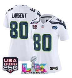 Women Seattle Seahawks 80 Steve Largent White 2025 F U S E Super Bowl LX Patch And 50th Season 26 USA 250 27 Patch Vapor Limited Football Stitched Jersey Women Seattle Seahawks 80 Steve Largent White 2025 F U S E Super Bowl LX Patch And 50th Season 26 USA 250 27 Patch Vapor Limited Football Stitched Jersey