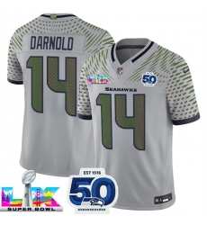 Men Seattle Seahawks 14 Sam Darnold Grey 2025 F U S E Super Bowl LX Patch And 50th Season Patch Rivalries Vapor Limited Stitched Football Jersey Men Seattle Seahawks 14 Sam Darnold Grey 2025 F U S E Super Bowl LX Patch And 50th Season Patch Rivalries Vapor Limited Stitched Football Jersey