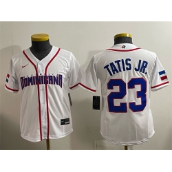 Youth Dominican Republic Baseball  Fernando Tatis Jr  White 2026 World Baseball Classic Home Stadium Stitched Baseball Jersey