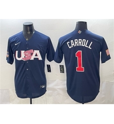 Men USA Baseball  1 Corbin Carroll Navy World Baseball Classic Stitched Jersey