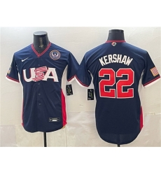 Men USA Baseball  22 Clayton Kershaw Navy 2026 World Baseball Classic United States 250th Anniversary Patch Road Stadium Stitched Jersey