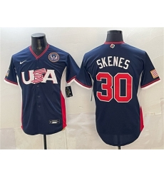 Men USA Baseball  30 Paul Skenes Navy 2026 World Baseball Classic United States 250th Anniversary Patch Road Stadium Stitched Jersey