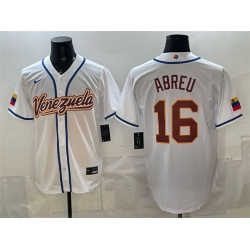 Men Venezuela Baseball  16 Wilyer Abreu White 2026 World Baseball Classic Home Stadium Stitched Jersey