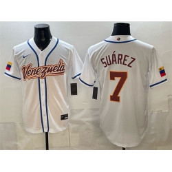 Men Venezuela Baseball  7 Eugenio Suarez White 2026 World Baseball Classic Home Stadium Stitched Jersey