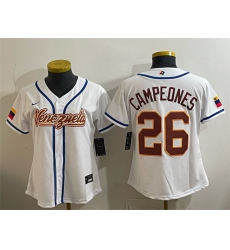 Youth Venezuela Baseball  26 Campeones White 2026 World Baseball Classic Home Stadium Stitched Baseball Jersey