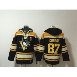 Men Pittsburgh Penguins 87 Sidney Crosby Black Lace Up Pullover Hoodie