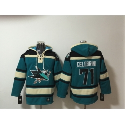 Men San Jose Sharks 71 Macklin Celebrini Teal Lace Up Pullover Hoodie
